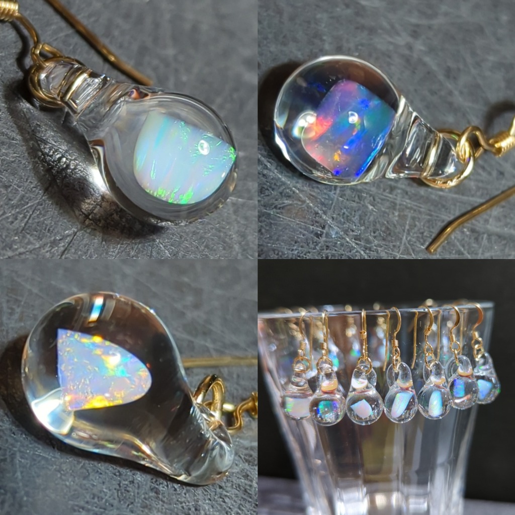 追加でオパールピアス製作しました2