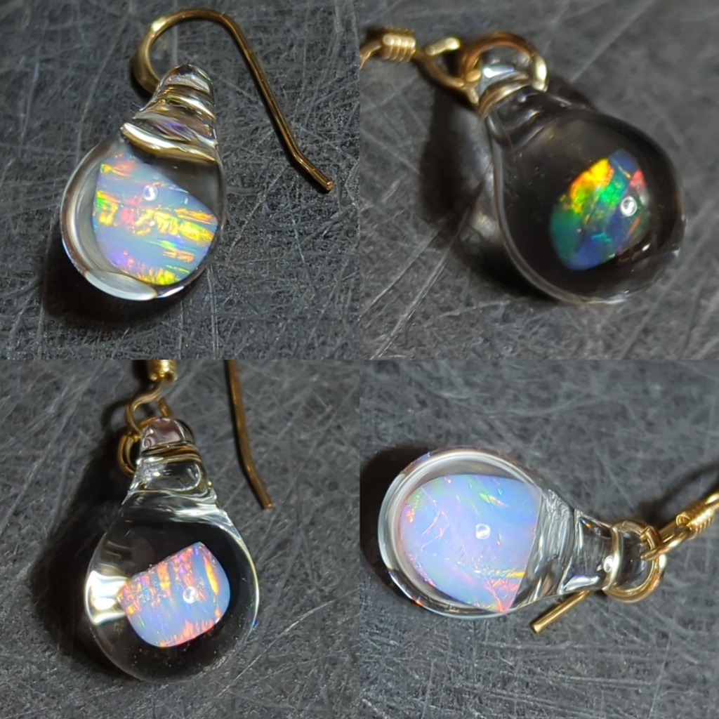追加でオパールピアス製作しました2